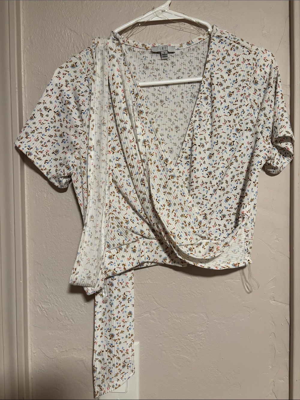 iris Ivory Floral Ribbed Wrap Crop Top